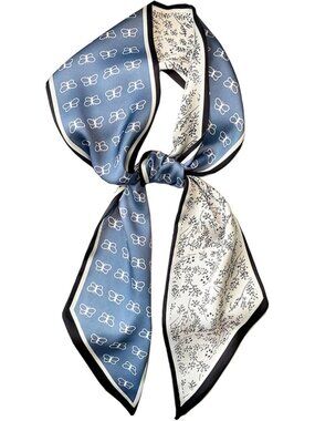 Women's Blue White Stylish Silky Satin Headscarf Wrap Lightweight Scarves Scarf
